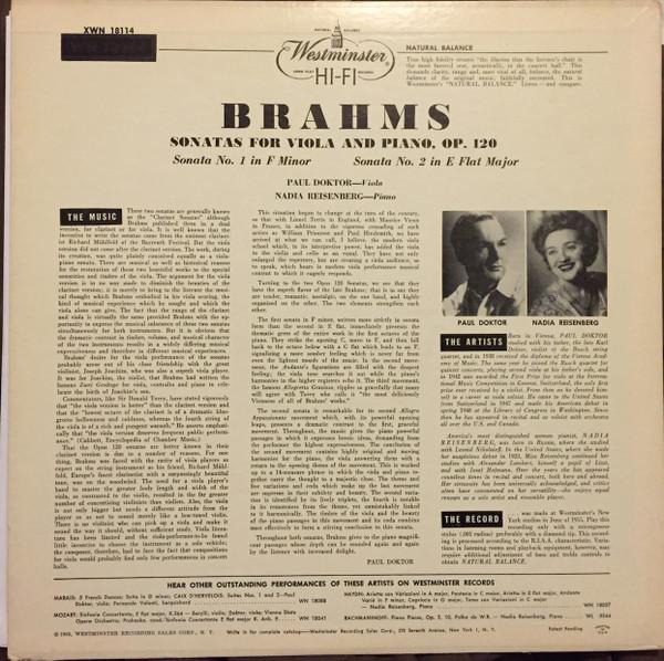 

LP Record PAUL DOKTORVA NADIA REISENBERGP Brahms Sonatas For Viola And Piano XWN18114 WESTMINSTER 1955 US Classical Used