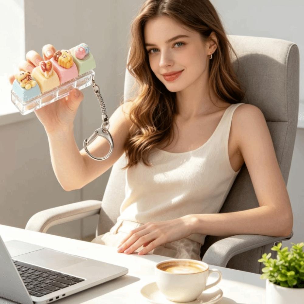 Mechanical Keyboard Clicker Toy Keyring Finger Button Finger Press Keycap Keychain Sensory Toys