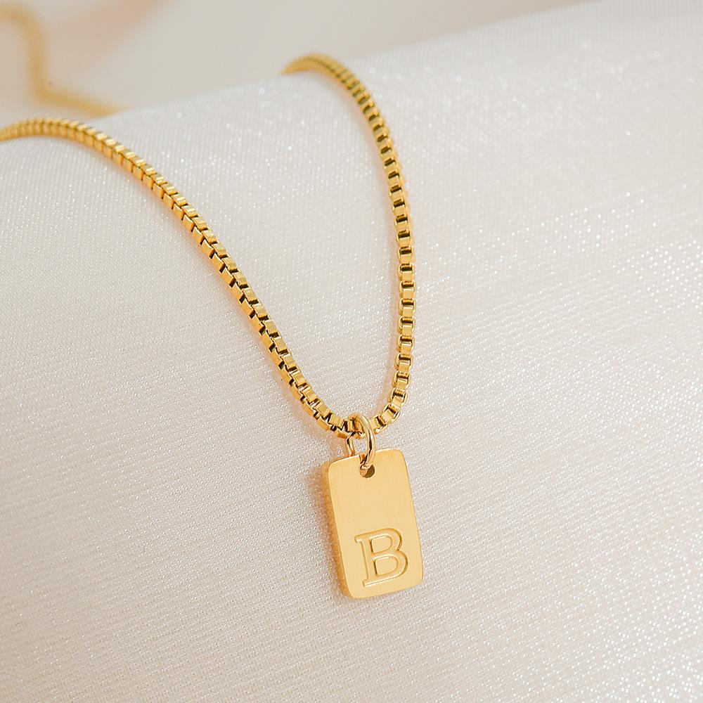 Square Brand 26 English Letters Pendant Necklace Daily Versatile Accessories