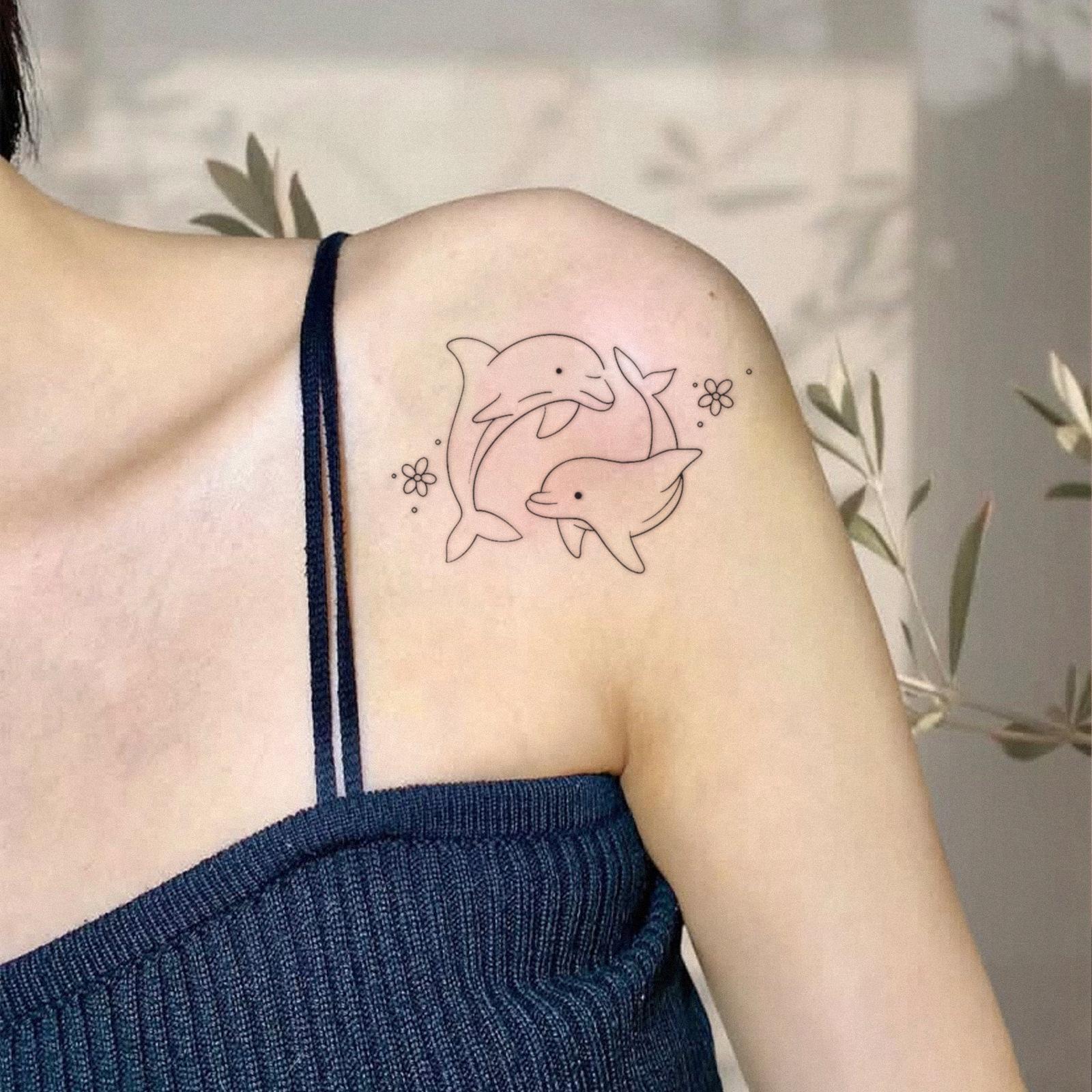 Glow Makeup Unisex Double Dolphin Shoulder Tattoo Sticker, Waterproof And Long-Lasting, Women's Advanced Sense Simulation Tattoo