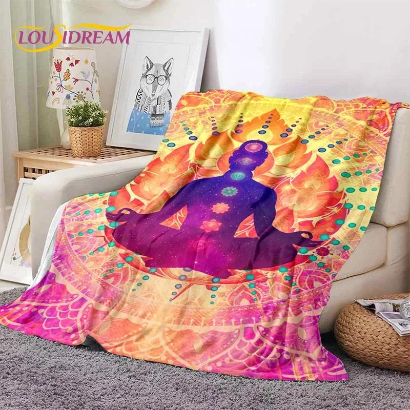3D Jóga Meditace Duha 7 Čaker HD Měkká Flanelová Přikrývka pro Postele Ložnici Pohovku Piknik, Přehoz pro Venkovní Volný Čas Dárek