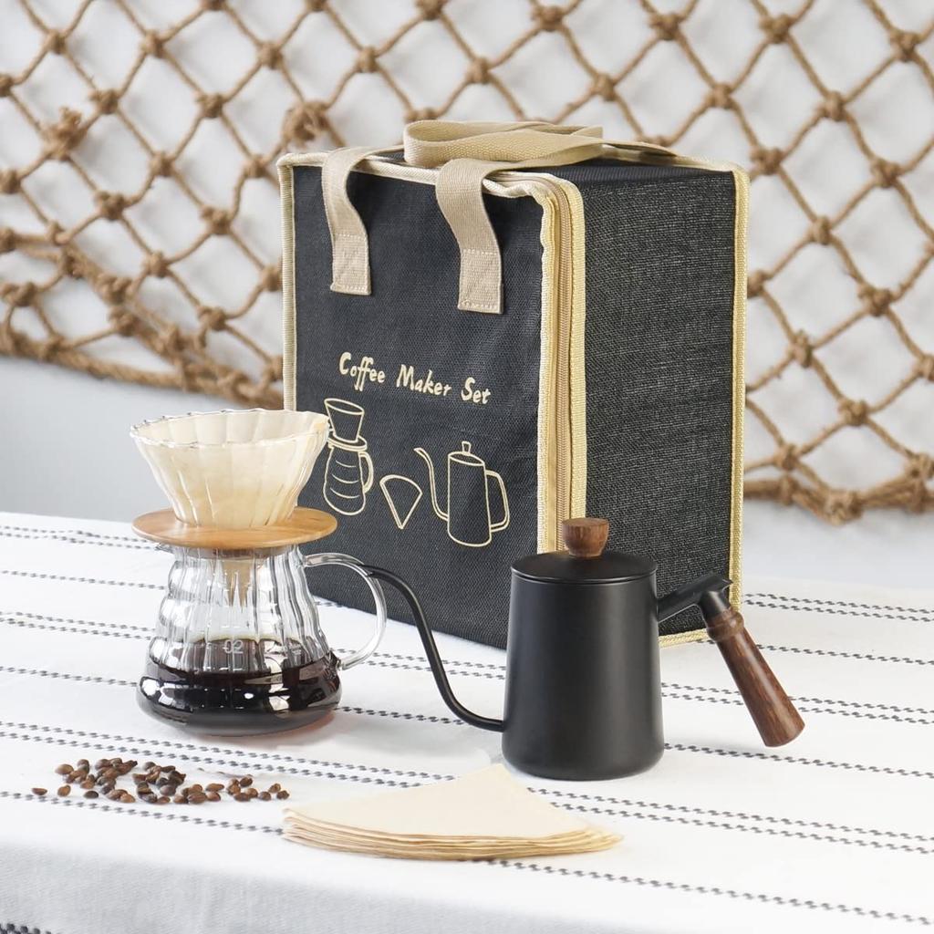 SOTECH Coffee Dripper Set Glass Coffee Pot with Shared Coffee Pot and Coffee Filter Bag Coffee Gift Set for Camping Filter - - (Includes Paper)