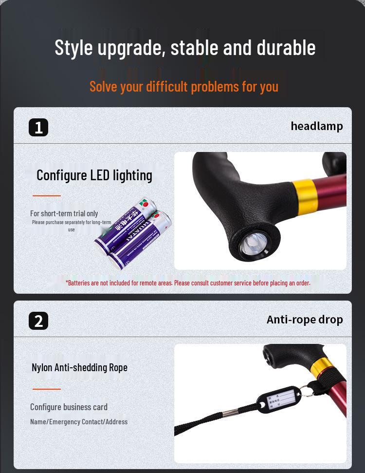 Yunxiang Retractable Non-slip Aluminum Walking Cane with LED Light