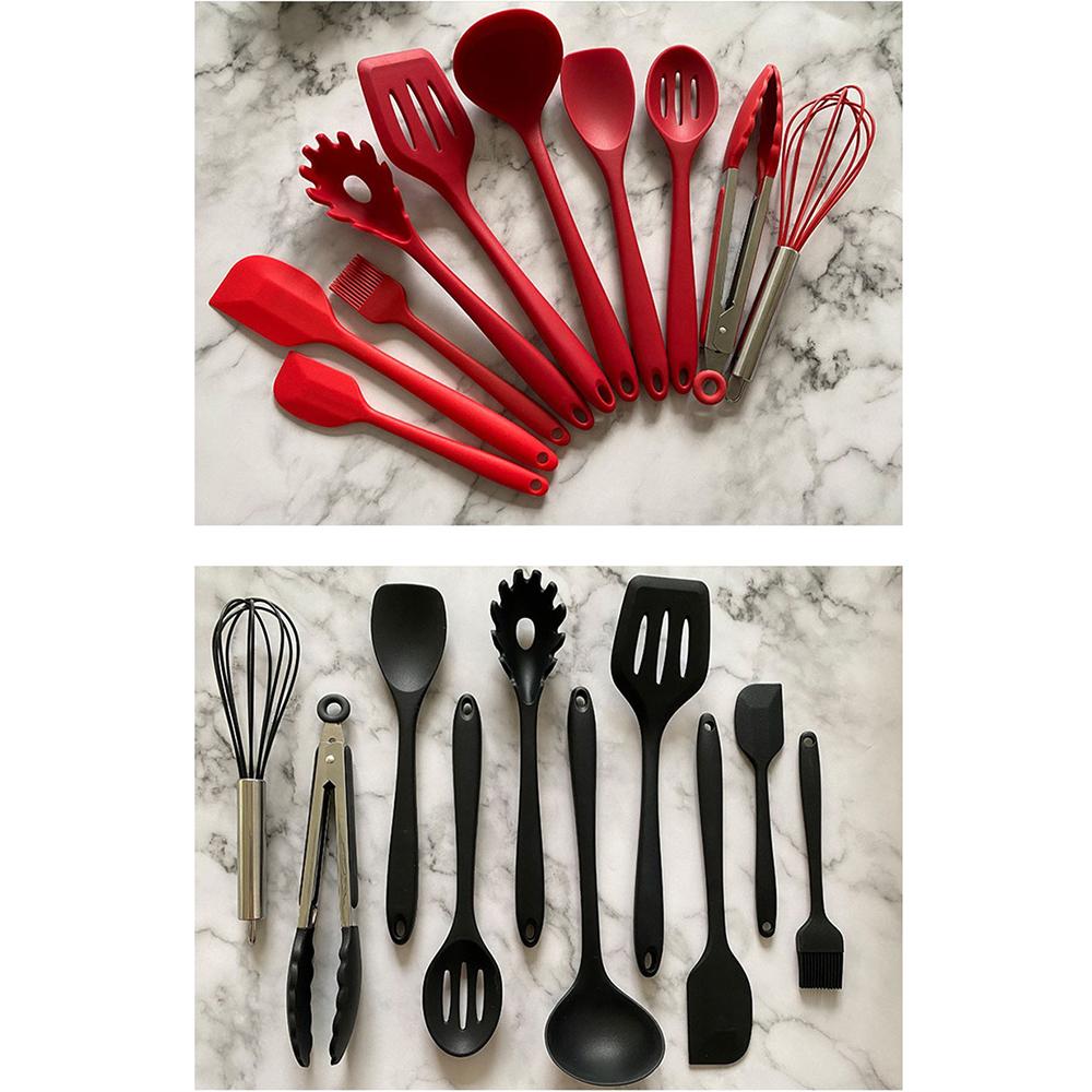 Kit 12 Utensílios De Cozinha Em Silicone Cabo Madeira Antiderrapante Resistentes Ao Calor Antiaderentes Ideal Para Panelas E Preparos Completos Ponte Lar Utilidades
