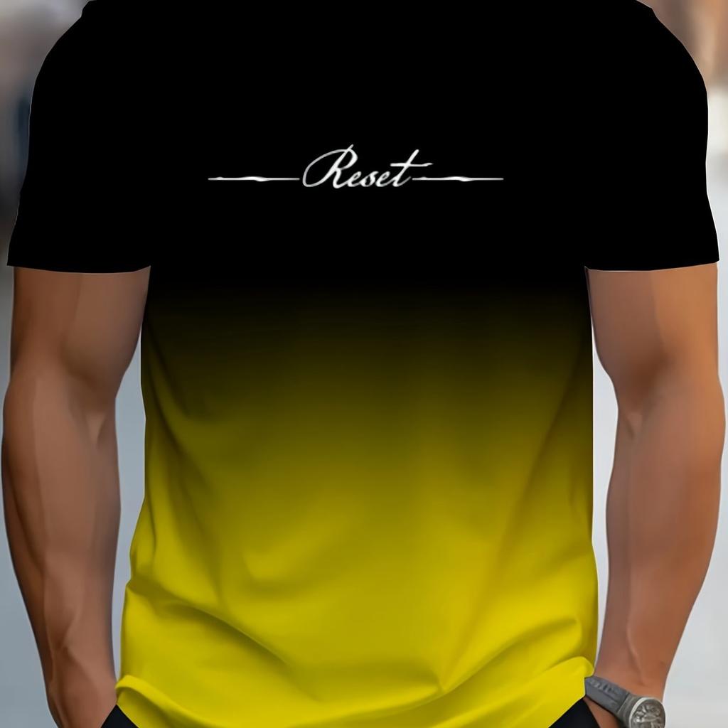 T-Shirt für Herren mit Alphabet-Print, Farbverlauf, Rundhalsausschnitt und kurzen Ärmeln, lässiges Sommer-T-Shirt für den Alltag und Urlaubsresorts
