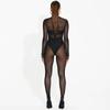 Tuta da donna sexy a rete con maniche lunghe, stile europeo-americano, trasparente