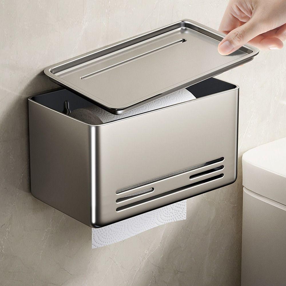 Punch-Free Tissue Holder Wall Mounted Aluminum Tissue Storage Box Multifunctional Mobile Phone Storage Rack Household