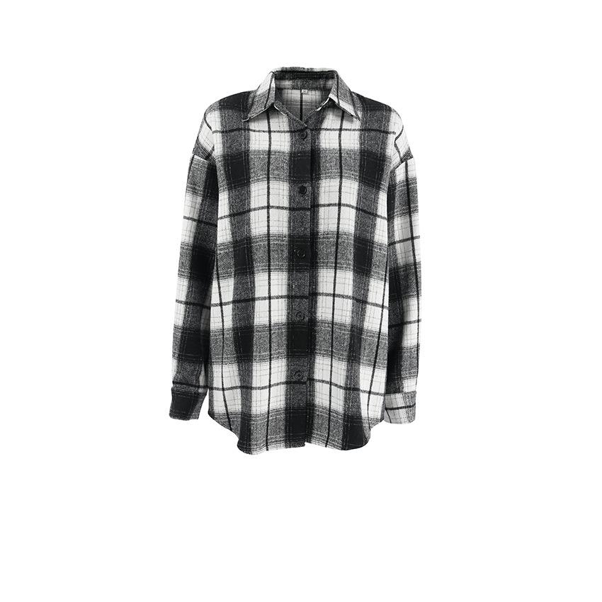 1116 European and American retro style classic loose black and white plaid shirt versatile casual explosion long-sleeved shirt wholesale women