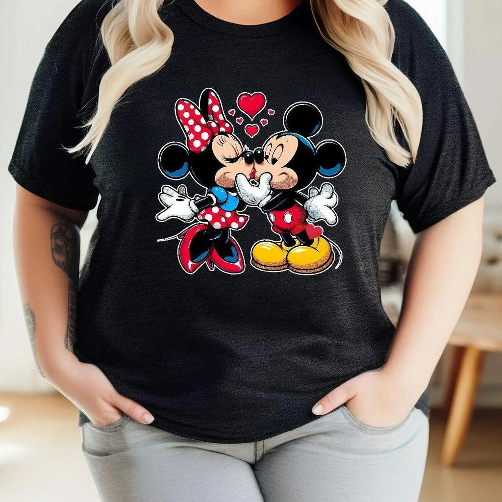 Summer New Mickey Minnie Print Fashionable Unisex Plus Size Tshirt Cotton Y2K Loose Casual Trend Versatile Short Sleeved Clothing