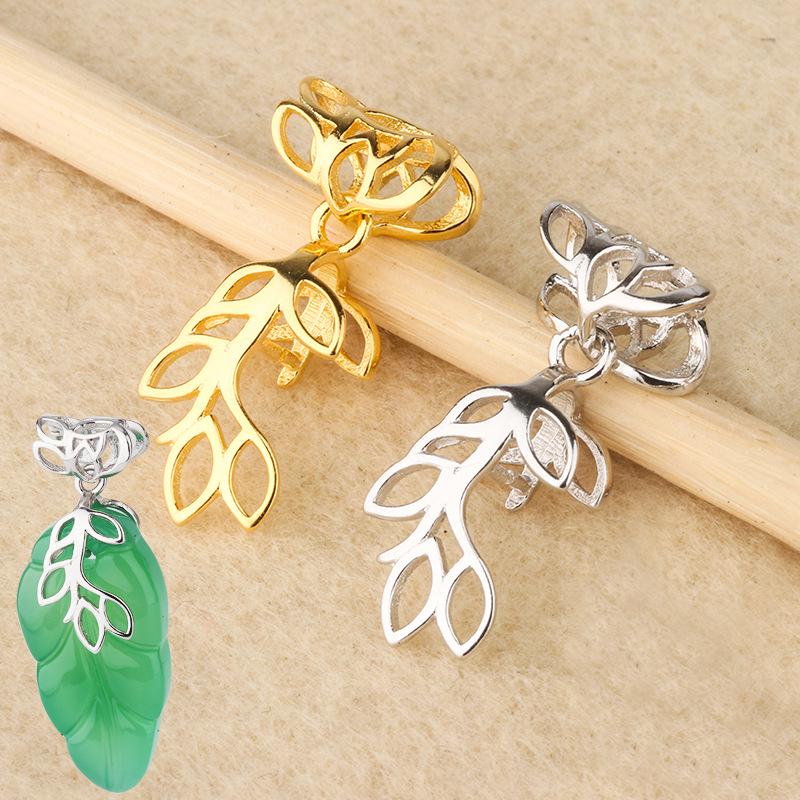 Tingxiang Floral Claw Clasp S925 Silver Pendant Holder for Jadeite and Emerald Small Leaf Jade Buckle