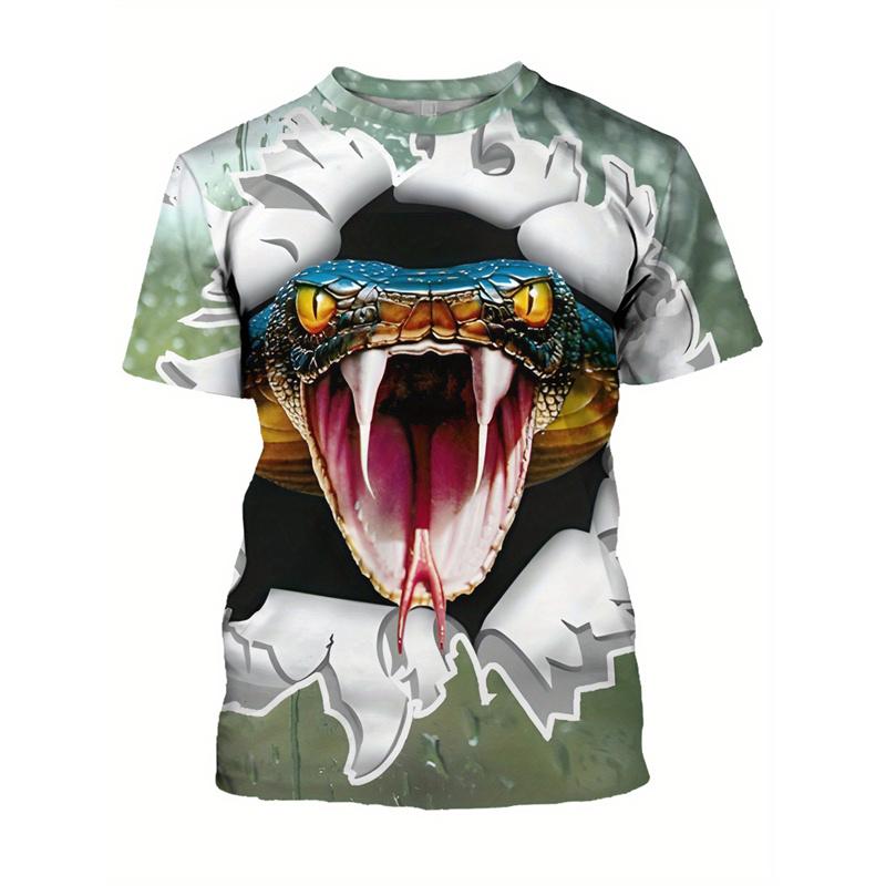 Terror Snake 3D Printed T-shirt Men's Animal Snake Pattern Round Neck Clothing Summer Fashion Street Casual Short Sleeve Tops