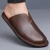 Herren Pantoffeln Handgemacht Einfache flache Sandalen Braunes Leder Schwarze Sommer Römische Sandalen Geschlossene Zehen Strand Schuhe Übergröße