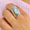 Bohemian Retro Antique Silver Moonstone Wide Ring