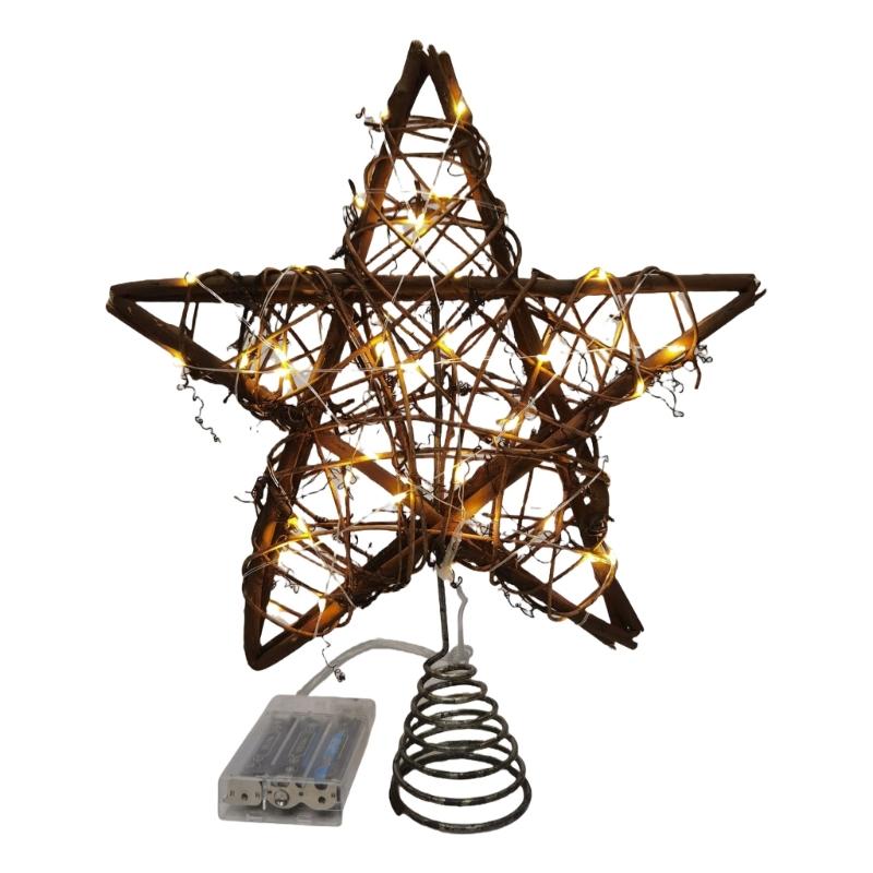 Natural Star Christmas Tree Toppers Festival Tree Toppers Embellished with LED Light for Christmas Decoration 1