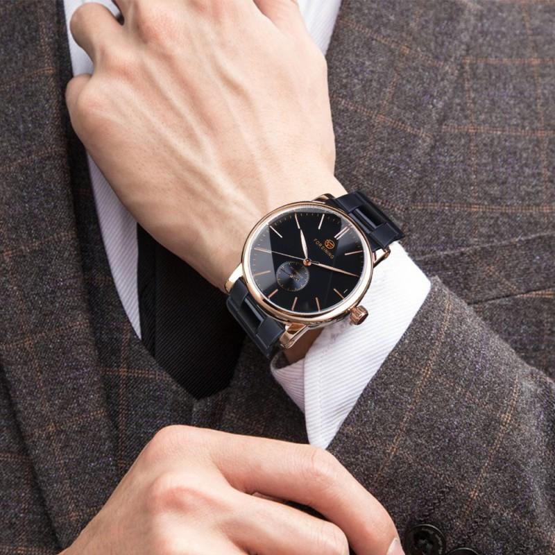 Mens Fashion Casual Automatic Mechanical Watch With Open Heart Design Rose Gold Case