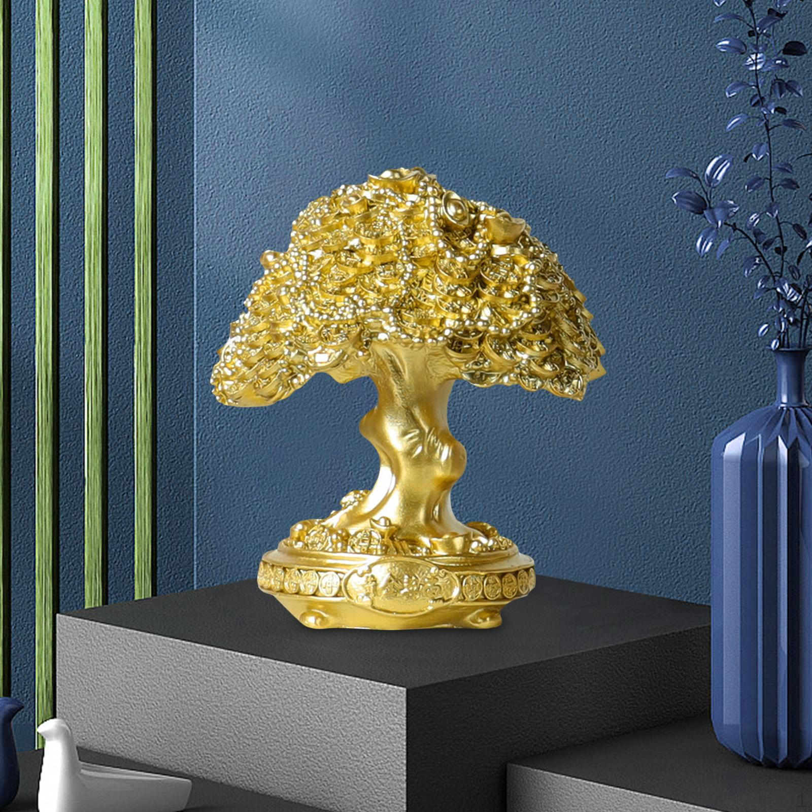 

Chinese Resin Fortune Money Tree Statue Feng Shui Decor for Home Office Sculpture Festival Gift Size L