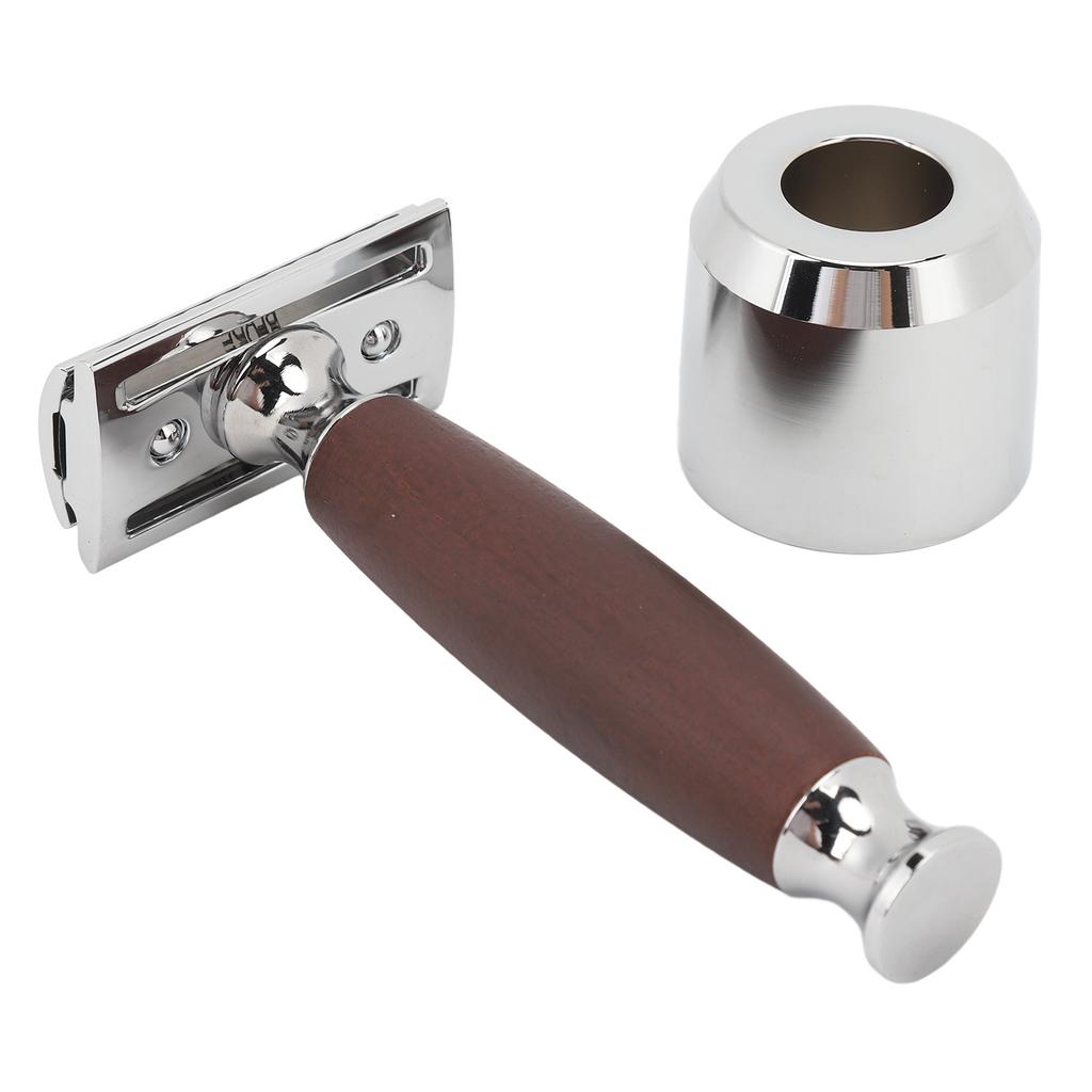 Double Edge Shaving Kit Alloy Non Slip Wooden Handle Safety Reusable Manual Shaving Kit with Stand