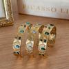 Vintage Geometric Turquoise Stainless Steel Adjustable Bracelet With Sparkling Inlay For Women