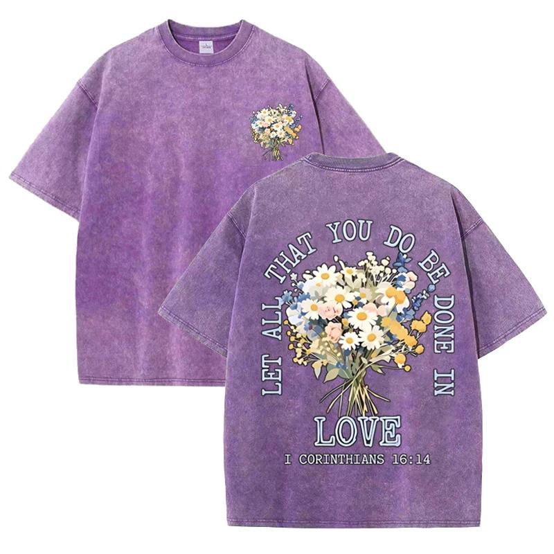 Vintage Black Love Quote Floral T Shirt Corinthians Front Back Print Tee