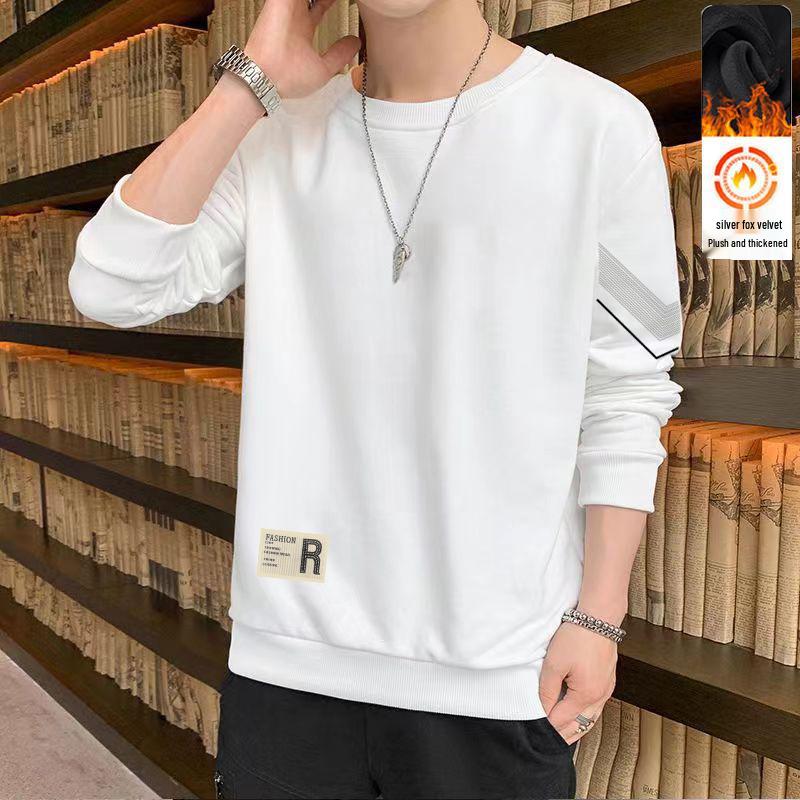 2025 Men's Versatile Trendy Thickened T-Shirt with Long Sleeves and Round Neck
