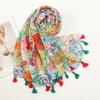 Hijab Women'S Floral Print Tassel Voile Shawl Muslim Long Scarf Islam Head Wrap Turbans Fashion Lightweight Soft Scarves