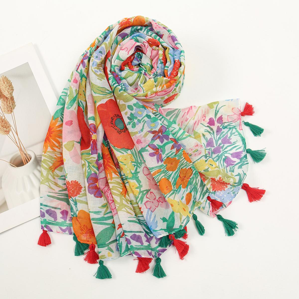

Hijab Women s Floral Print Tassel Voile Shawl Muslim Long Scarf Islam Head Wrap Turbans Fashion Lightweight Soft Scarves