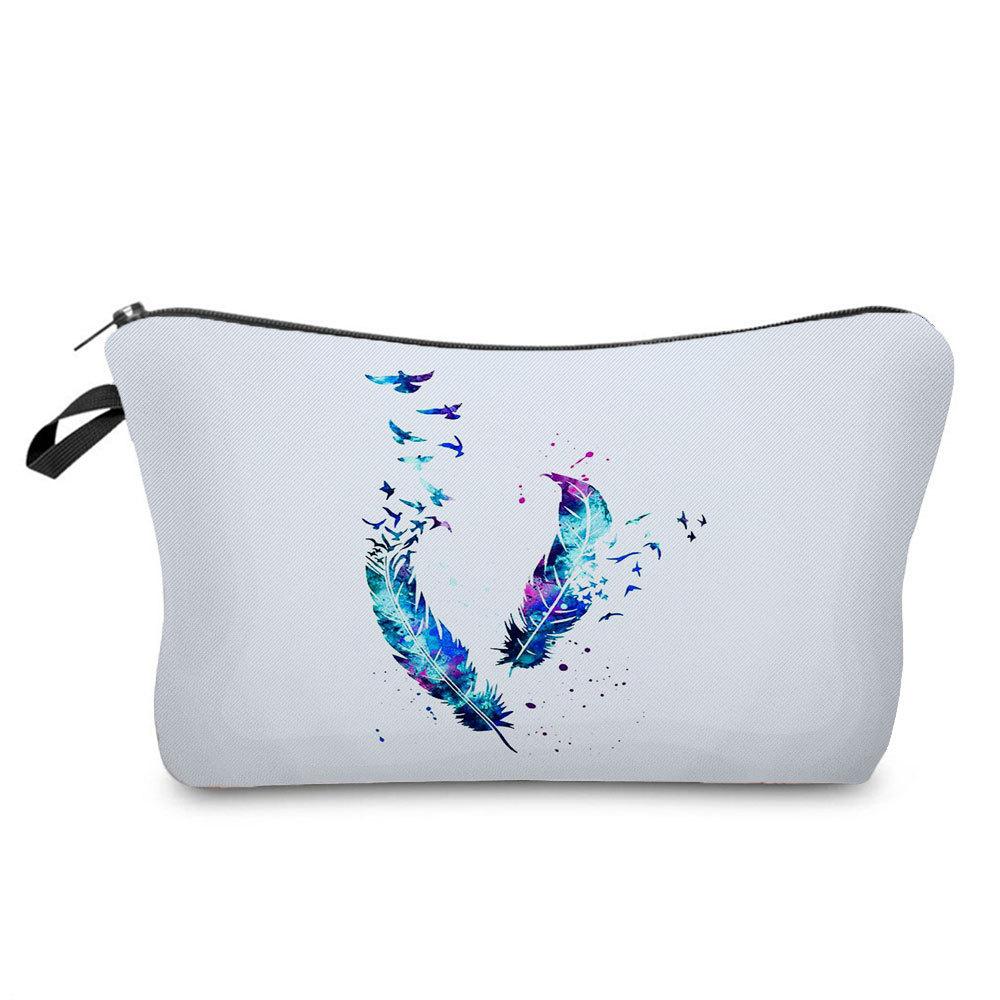 Women Feather Print Cosmetic Bag Toiletries Organize Travel Storage Case  6375