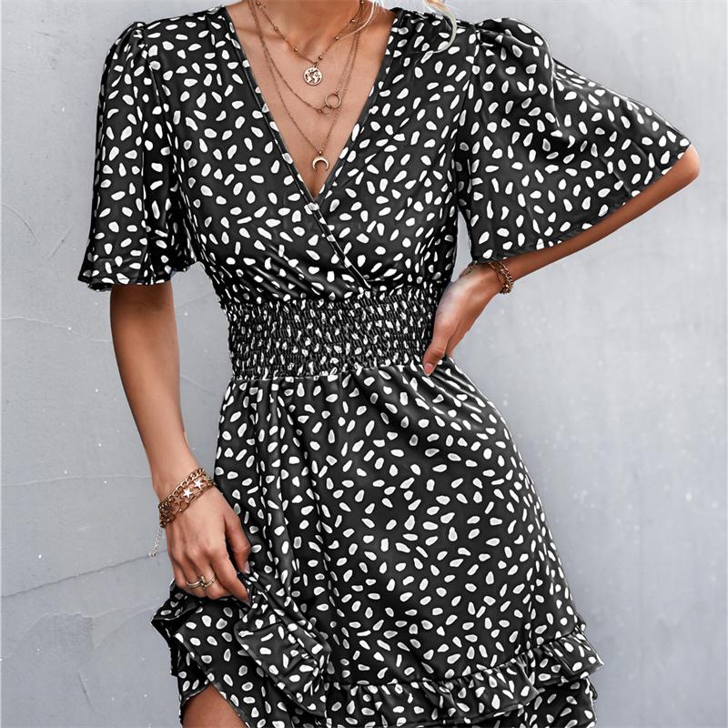 V-neck Dress Women's A-line Short Sleeved Spring Summer S-XXXL