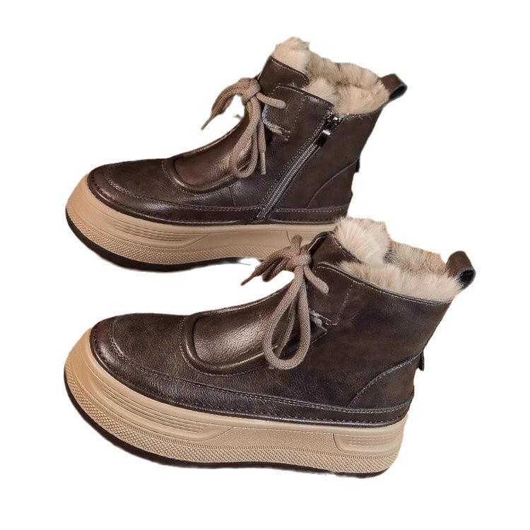 Autumn and winter 2025 versatile platform short boots velvet cotton shoes non-slip heightening snow boots women's warm mother snow boots