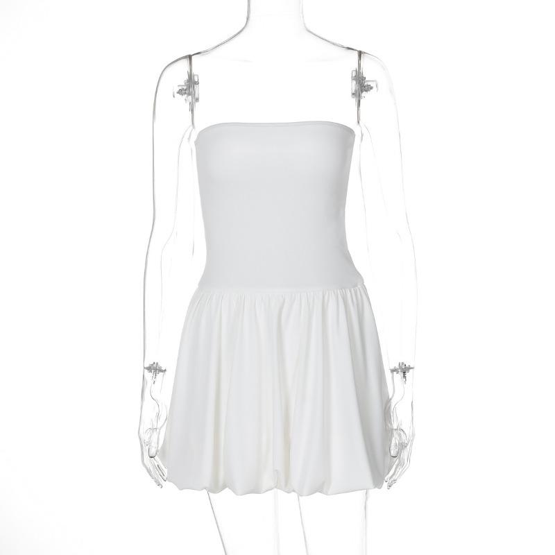 

Летняя мода сексуальное однотонное платье без бретелек с талией для женщин платья M белый