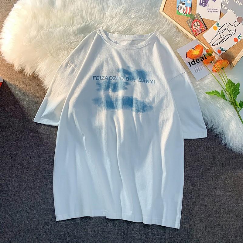 Bla American Street Sle Women's T-irt Loose Summer Top Svel Hong Kong Sle Couple's Clothing Cotton Round Ne