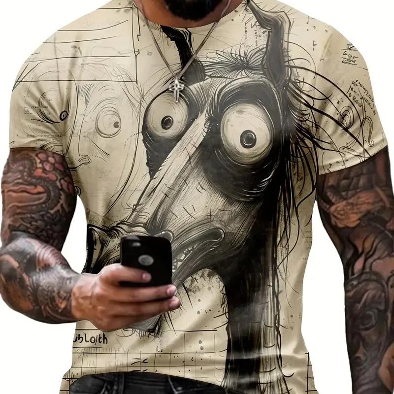 Vtipné pánské tričko se zvířecím potiskem, ležérní trička s krátkým rukávem, kulatý výstřih, pulovr, vintage trička, pánské nadměrné oblečení, sportovní oblečení