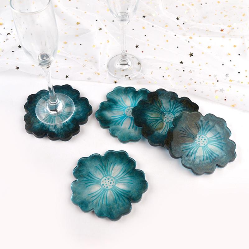 Flower Shape Coaster Mold with Sunlight Edges Fruit Tray Silicone Epoxy Casting Mold for Resin DIY Jewelry Plate Trinket