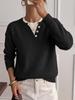 2026 Autumn/Winter Casual Knit V-neck Henley Collar Loose Sweater for Women