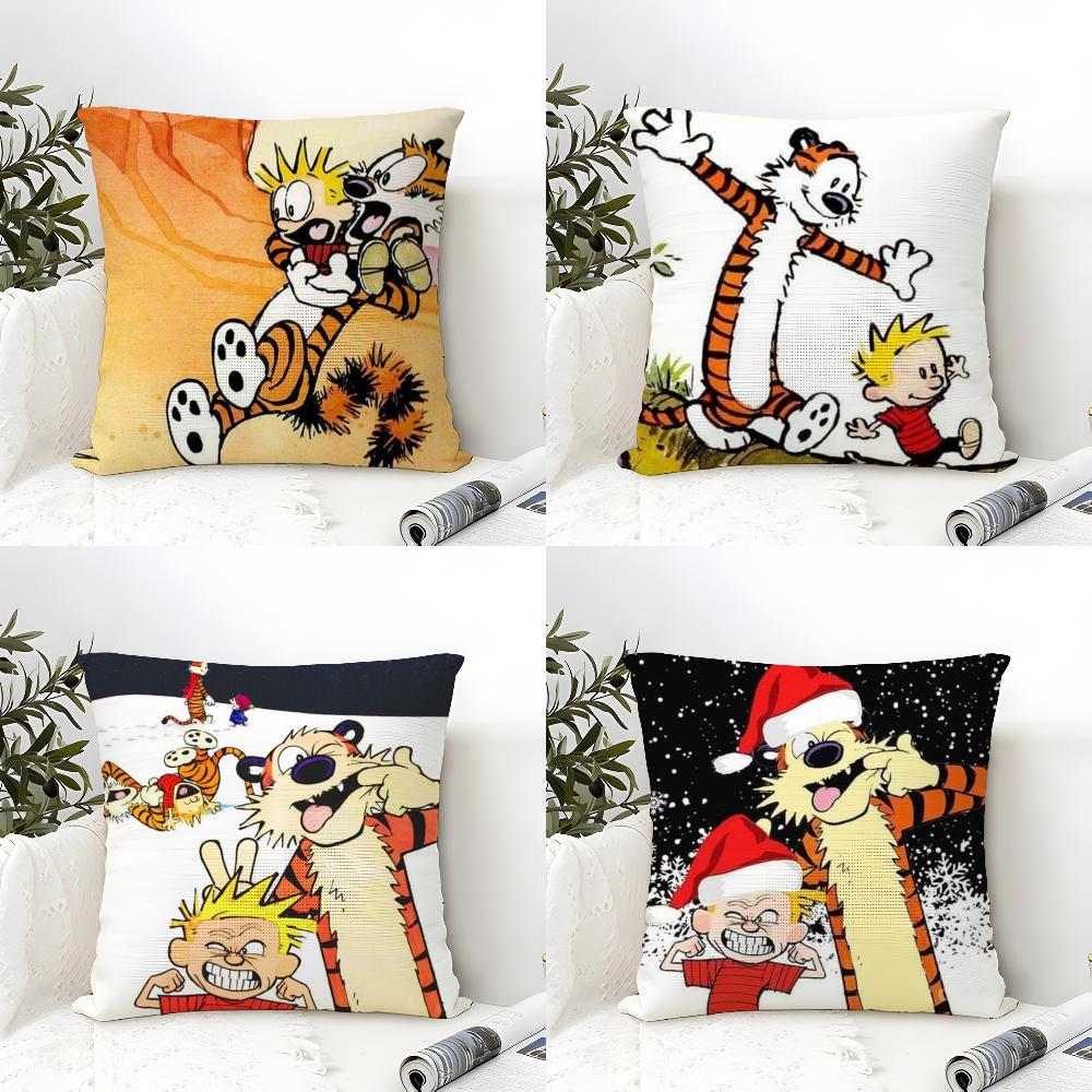 Comic CCalvin And HHobbes Cushion Cover Eco Linen Pillow Case DoubleSided Print Breathable Durable Zipper Home Decor Gift