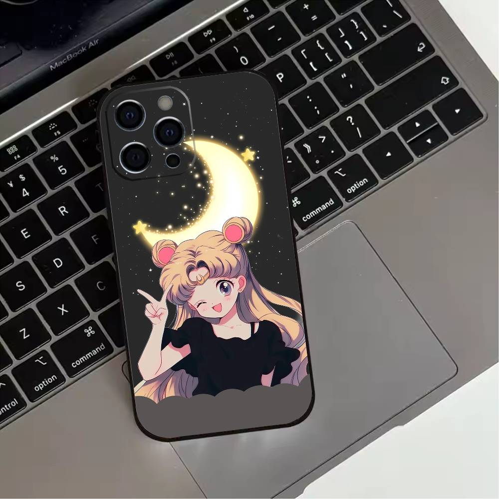 S-Sailor Moon Anime  Phone Case For iPhone 17,16,15,14,13,12,11 Plus,Pro Max,XS,Soft Silicone Black Cover