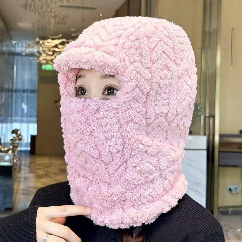 Knitted hat scarf mask integrated hat women's winter cycling windproof plush warm wool hat