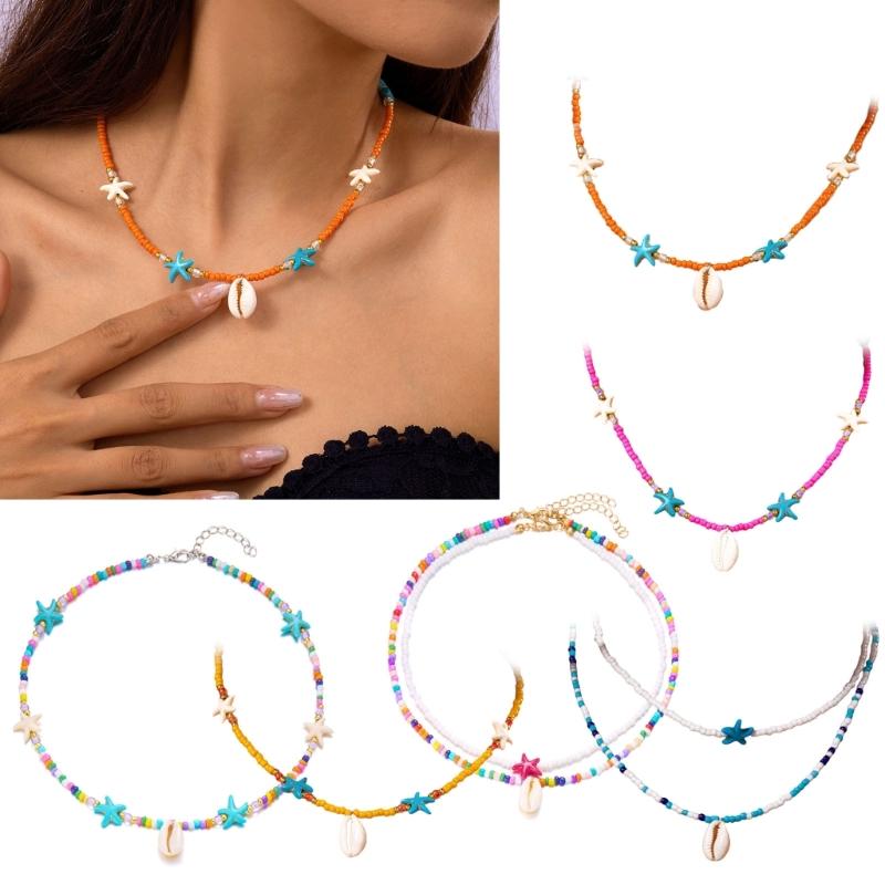 Elegant Layer Shell Necklace for Beach Outings and Everyday Fashion Statement Pieces With Adjustable Beaded Chain