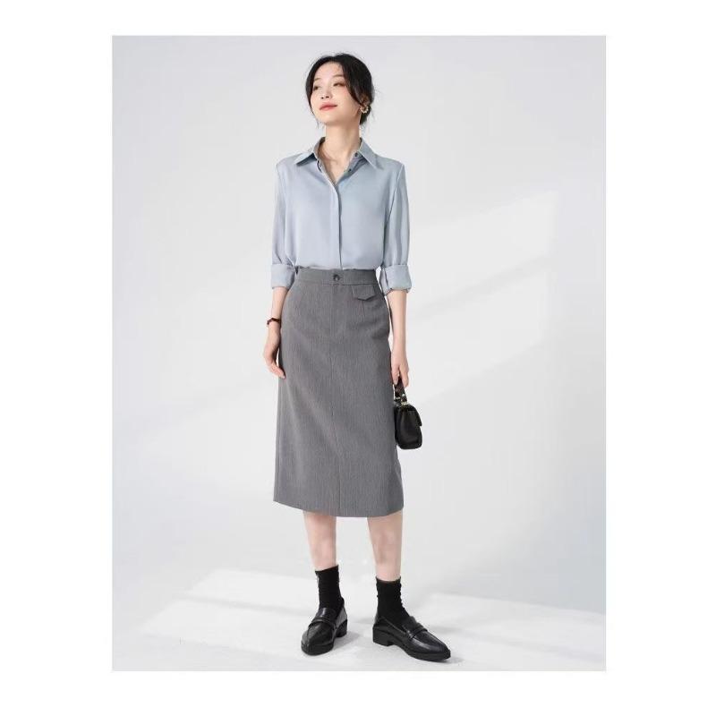 

Новая рубашка с открытыми плечами Белая рубашка Дизайн с длинным рукавом Рубашка Темперамент Свободный топ S синий