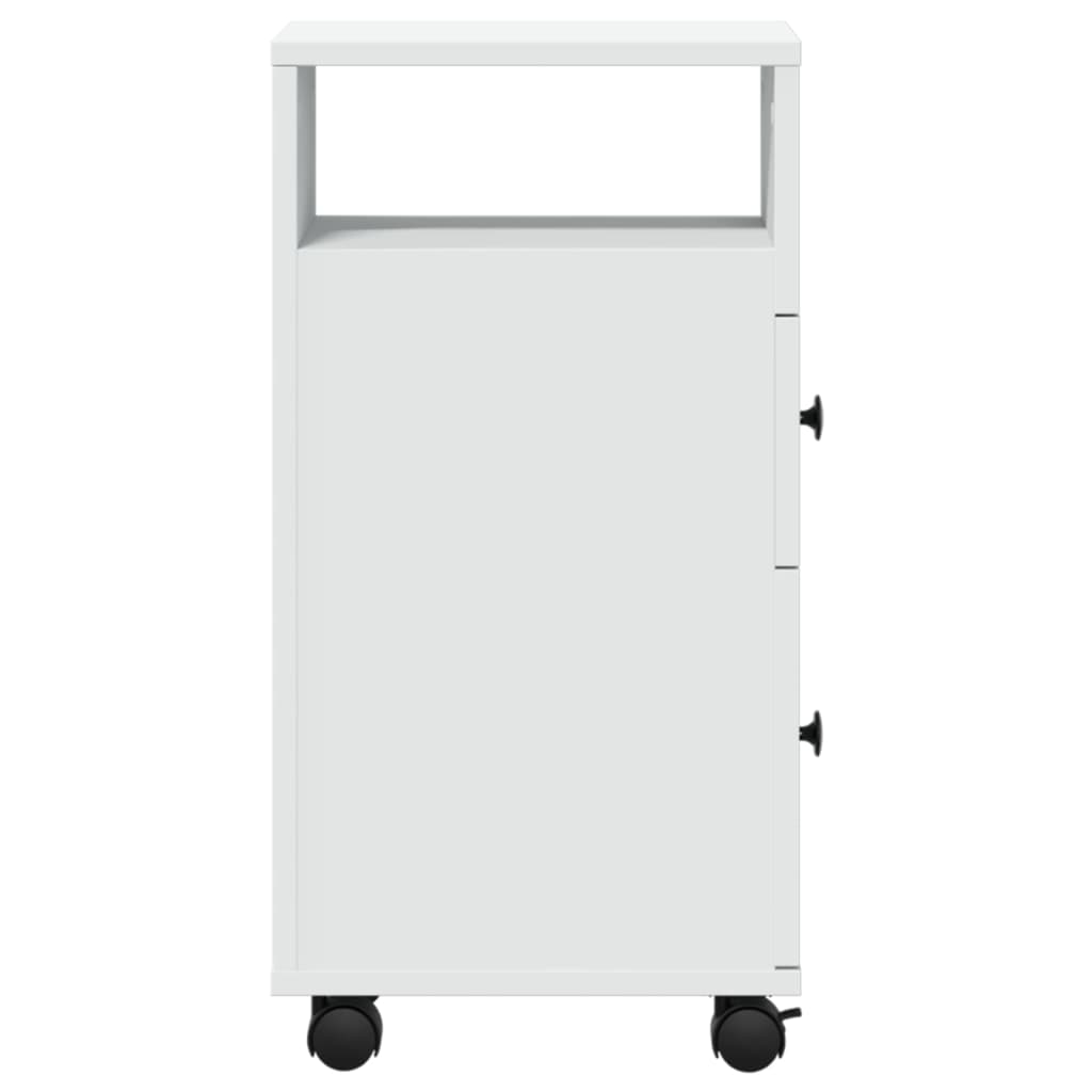 Narrow Bathroom Cabinet with Casters White Engineered Wood