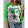 Women's Christmas Santa Print Long Sleeve, Festive Crew Neck Tops, Holiday Casual Wear, All Seasons Fashion Style