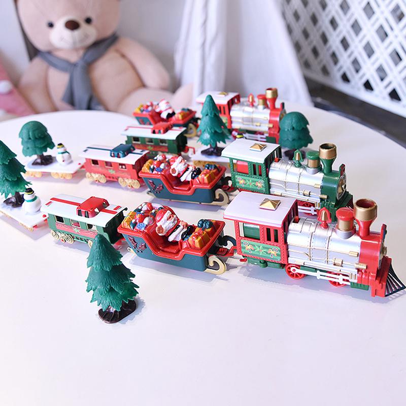 Electric Christmas Train Toys with Sound Light Rail Car for Christmas Tree Decoration Track Frame Railway Set Gifts