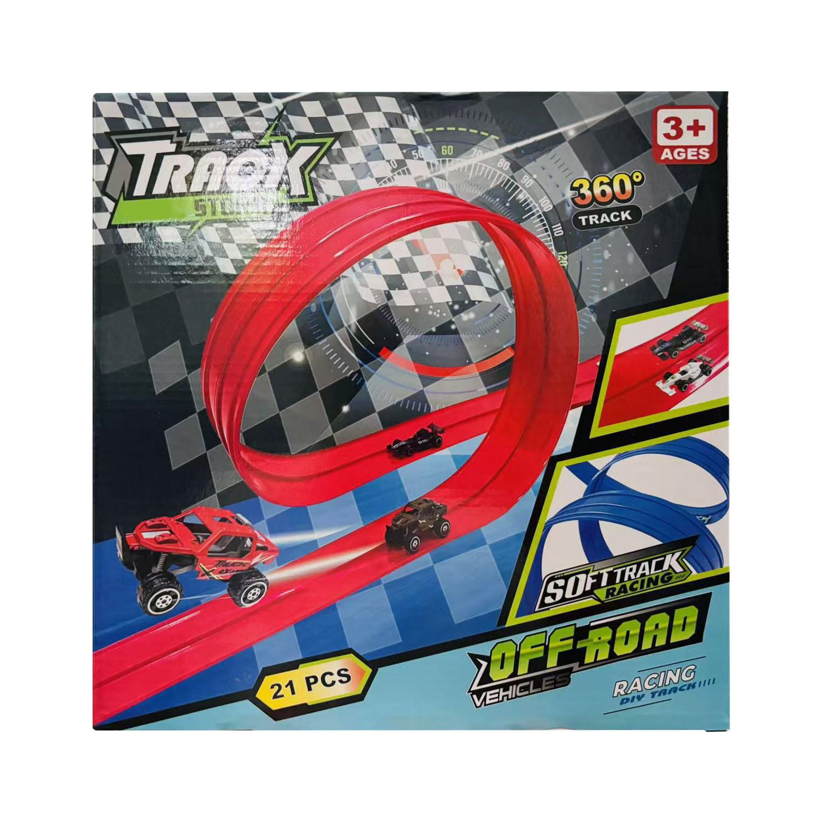 

Собранный своими руками гоночный автомобиль с мягким треком и инерционным механизмом - детская игрушка 5M красный