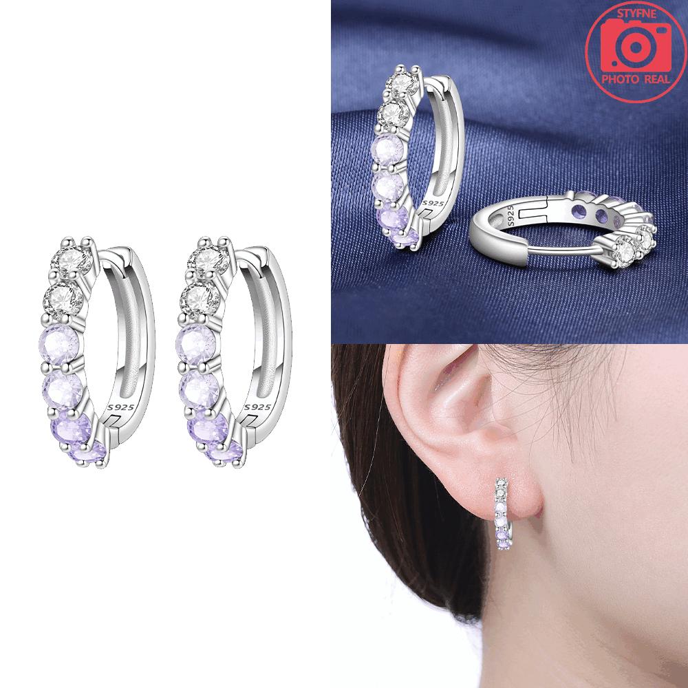 925 Silver Purple Series Heart Wing Earrings Women Pretty Bows Lucky Ear Hoops Valentine's Fine Gift Jewelry Accessory