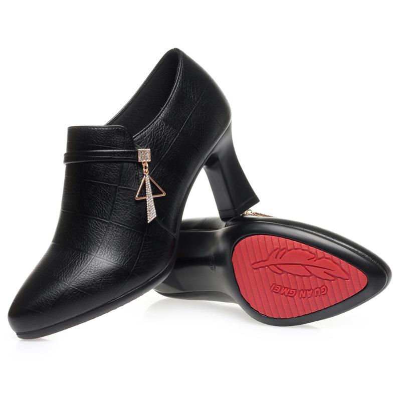 Elegant Deep Mouth Soft Leather Shoes Women Pumps Platform Spring 2025 Comfortable Soft Sole Non-slip Block Heels Shoes