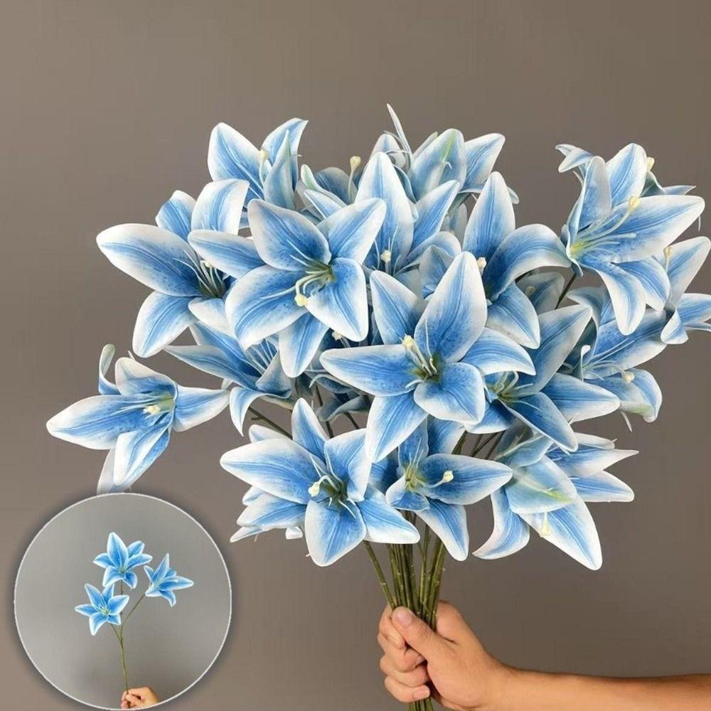 3 Heads Artificial Lilis DIY Flower Floral Arrangement Fake Flowers Realistic Plastic Artificial Flowers Photography Props