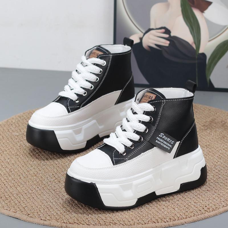 Mode 8CM Plateau Keilabsatz Sneaker Klobige Schuhe Echtes Leder für Damen Sommerschuhe Herbst Walking Sneaker Mode