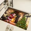 3D Santa Claus Doormat, Christmas Fireplace Scene Entrance Rug, Festive Holiday Floor Mat, Non-Slip Home Decor for Living Room