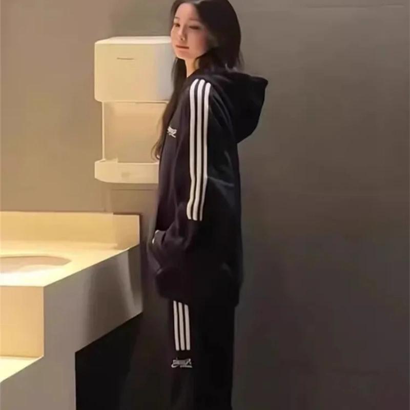 Spring and Autumn Plus Size Casual Suit Women's Loose Sweater Jacket + Wide-leg Pants Two-piece Trend