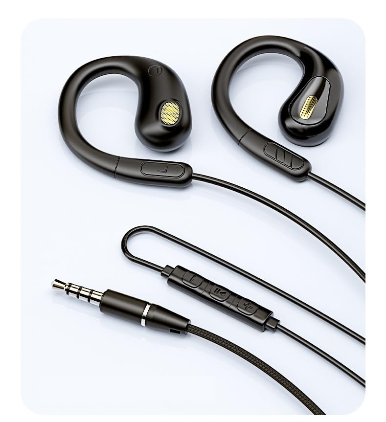 DearJapan [2025 Improved High-Frequency] Open-Ear Earphones, Wired, 3.5mm, with Mic, for Computers and Meetings, Ear Hooks, No Ear Blockage, No Ear